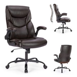 Sweetcrispy <b>Ergonomic</b> <b>Home</b>/<b>Office</b> <b>Chair</b> PU Leather High Back with Flip-Up Armrest Adjustable Executive <b>Desk</b> <b>Chair</b> - Product Image 1