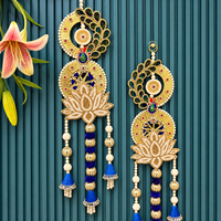 Guirlande suspendue Peacock Lotus Pearl avec pompons bleus et perles dorées pour mariage, Diwali, décoration de la maison, ou pour le temple familial.