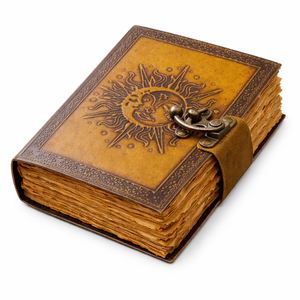 Handmade A5 Genuine Leather Journal-Vintage Sun Embossed <b>Notebook</b> Thread Sewing Metal Clasp Deckle Edge Paper High Quality Gift - Product Image 1