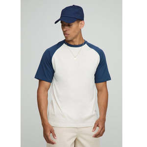 T-shirt Raglan Homme Blanc et Bleu en Coton Décontracté à Manches Courtes Streetwear Gym Fitness Respirant Usage Quotidien - Product Image 4