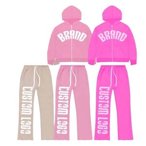 Último diseño chándal personalizado 500 GSM peso pesado puff estampado sudadera distress Flare pantalones de chándal y Sudadera con capucha conjuntos hombres chándal - Product Image 6