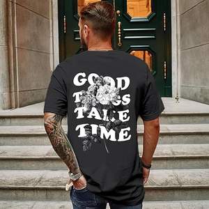 T-shirts graphiques vintage pour hommes, coupe oversize, imprimé floral et lettres, style streetwear rétro, décontracté, coupe ample, 100% coton, personnalisable - Product Image 3