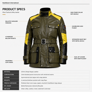 <b>Women's</b> Color-Block Sheep Nappa Leather Field <b>Jacket</b>-Quilted Windproof Sustainable <b>Utility</b> Motorcycle <b>Jacket</b> Belted 3D Pockets - Product Image 5