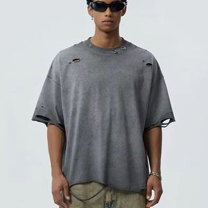 เสื้อยืดคอตตอน 100% คุณภาพสูงแบบใหม่ ขายส่ง ทรงหลวมสไตล์วินเทจ ดีไซน์เรียบด้านหน้า ล้างสีแบบ ACID ระบายอากาศได้ดี สำหรับผู้ชายและผู้หญิง - Product Image 1
