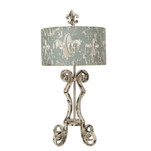 Juego de 2 Lámparas de Mesa Estilo Buffet Azul Antiguo, Iluminación Decorativa Tradicional con Base de Resina Envejecida y Pantallas de Tela Beige - Product Image 2