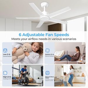 Ventilatore da soffitto silenzioso da 44 pollici con motore DC reversibile, telecomando e luci, 5 pale, grande volume d'aria, 5D W5 (non disponibile per la spedizione) - Product Image 4