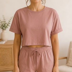 Ensemble de vêtements de détente pour femmes, pyjama respirant en tricot de coton pour femmes, vêtements de nuit décontractés, ensembles de pyjama d'été - Product Image 4