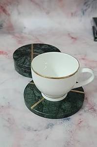 FAIZA CRAFT Solid <b>White</b> Real Marble <b>Coasters</b> with Brass Inlay Non Slip Felt Padded Sealed Modern Luxury Eco-Friendly Set - Product Image 4