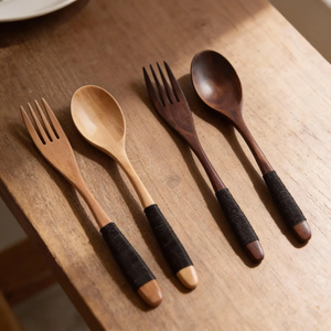 ชุดช้อนและส้อมไม้พร้อมด้ามจับหุ้ม – อุปกรณ์ทำมือจากวัสดุธรรมชาติ - Product Image 5