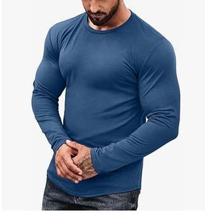 Camiseta de Manga Larga para Hombre, Cuello Redondo, Color Sólido, Tejido de Poliéster, Secado Rápido, Informal, para Otoño - Product Image 1