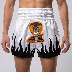 Custom Cobra <b>Patch</b> <b>Men</b> Muay Thai <b>Shorts</b> White Satin Kickboxing Trunks Wholesale Custom Logo Snake Embroidered MMA Fighting <b>Short</b> - Product Image 1