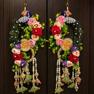 Handmade Fabric Peacock Door Hanging Toran Floral Garland Pearl Beads Jhumka Diwali Festive <b>Wall</b> Decor for Home Wedding - Product Image 2