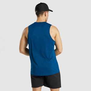 Men's Blue Polyester Knitted Tank Top O-Neck Sleeveless Solid Sporty Breathable Quick Dry 160g Front Logo Vest - Product Image 2
