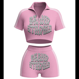Nouvel Arrivage Ensemble Deux Pièces Femme Sportif d'Extérieur Vêtements Femme Été 2026 Crop Top Manches Courtes et Shorts Tenues - Product Image 3