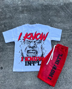 Ensemble T-shirt et short graphique personnalisé pour homme, tenue deux pièces streetwear, survêtement décontracté d'été, ensemble mode 100% coton délavé - Product Image 6