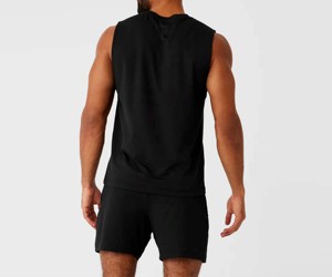 Men's <b>Black</b> Sleeveless Tank <b>Top</b> O-Neck Solid Color Breathable Knitted Casual Wear 100% Polyester - Product Image 5
