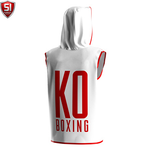 Al por mayor Bata de boxeo sin mangas con capucha para hombre, para entrenamiento de gimnasio y MMA, corte ajustado, talla XL, ropa deportiva con logotipo personalizado, de poliéster y algodón - Product Image 2