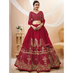 Lovely Red Lentejuelas Seda Boda Desgaste Lehenga Choli con Dupatta - Product Image 6