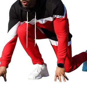 Conjunto Deportivo de Sudadera con Capucha y Pantalones Deportivos para Hombre, Color Rojo con Bloques de Color, Ropa Deportiva Urbana, Conjunto de Dos Piezas con Logotipo Personalizado - Product Image 6