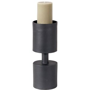 Modern Matte <b>Black</b> <b>Pillar</b> <b>Candle</b> <b>Holder</b> Featuring A Cylindrical Design And Thick Stem Holding A Tall White <b>Candle</b> For Home Decor - Product Image 2