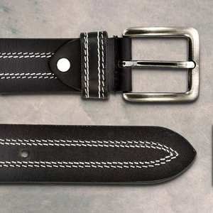 Ceinture en cuir de vachette véritable pour homme, style formel, avec boucle ardillon en métal à double couture, pour usage quotidien, vente en gros - Product Image 3
