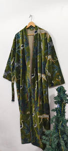 Bata Kimono Larga de Algodón con Estampado de Bloques y Cuello en V, de Secado Rápido, Ligera, para Primavera/Verano, Ideal como Bata de Dama de Honor o Ropa de Dormir - Product Image 5