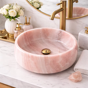 Premium Pink Onyx Eco-Friendly Modern Bathroom Sink Hand Carved Stone Vessel <b>Basin</b> Luxury Vanity Wash <b>Basin</b> for Home Hotel Use - Product Image 1