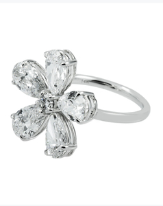 Four Leaf Rhodium Plated Bezel Setting <b>Crystal</b> Marquise Cut Floral Ring for Women Party Gift - Product Image 2
