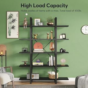 Vintage Industrial Style Bookshelf in <b>Black</b> Elegant <b>Bookcase</b> Design - Product Image 4