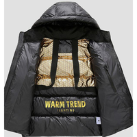 Veste d'hiver décontractée pour homme, noire, à capuche, rembourrée de duvet, coupe-vent, longueur normale, fermeture éclair, couleur unie