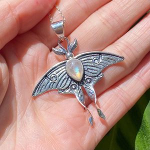<b>Moonstone</b> Luna Moth <b>Pendant</b> Whimsigoth 3D Design 925 Sterling Silver Fairy Angelic Handmade Tasmania Australia - Product Image 2
