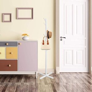 Perchero de pie de madera con ganchos, fácil de montar, para ropa y sombreros, ideal para dormitorio, oficina o entrada. - Product Image 6
