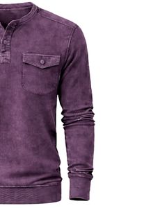 เสื้อสเวตเชิ้ตแขนยาวทรงเฮนลีย์สีม่วงสำหรับผู้ชาย สไตล์ลำลอง กระดุมผ่าหน้า มีกระเป๋า ใส่ได้ในฤดูหนาว ผ้าฝ้าย ทรงเข้ารูป แฟชั่นทันสมัย - Product Image 5