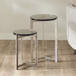 Modern Metal <b>Nesting</b> Coffee <b>Tables</b> With Tempered Glass Tops Contemporary Living Room Furniture - Product Image 1