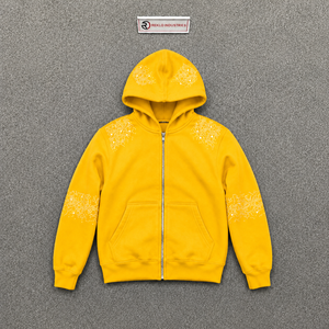 Sudadera con capucha amarilla para hombre con cremallera y pedrería, de ajuste regular, forro polar estampado, hombros caídos, cómoda y acogedora, estilo moderno y sencillo. - Product Image 5