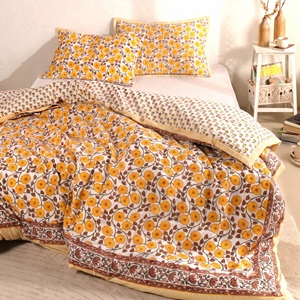 Hand Block Print Cotton <b>Quilt</b> Reversible Mughal Floral Bedspread Vintage Boho Lightweight Cotton Oversize Comforter Blanket Gift - Product Image 3