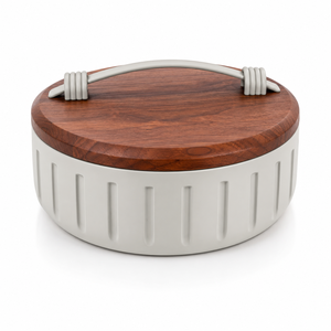 Casserole isotherme de luxe en acier inoxydable avec couvercle en bois, bol de service alimentaire, ensemble cadeau de vaisselle thermique haut de gamme - Product Image 1