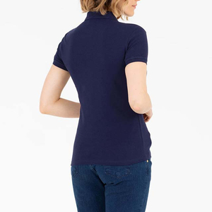 Polo Azul Marino para Mujer, Manga Corta, Color Sólido, Tejido de Punto Informal, Largo Regular, Transpirable, Estilo Jersey - Product Image 2
