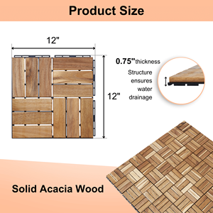 20 Pezzi Piastrelle a Incastro con Motivo a Scacchi 30x30 cm in Legno Duro di Acacia Giallo per Pavimentazione Esterna Patio Balcone - Product Image 2