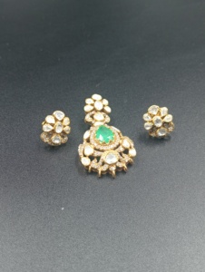 Amaira Jewels Gold Plated <b>Emerald</b> Cut Statement <b>Pendant</b> Necklace Matching Earrings Set Women's Wedding Ethnic Style Engagement - Product Image 3