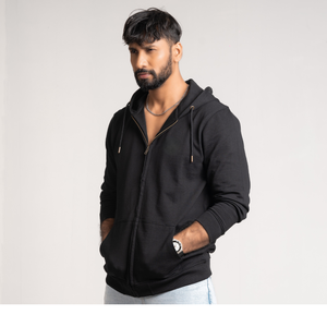 Premium quality zippered <b>black</b> color Hoodie for Men <b>Fleece</b> fabric 100% Cotton affordable Soft Knitted comfy two Pocket Hoodie - Product Image 6