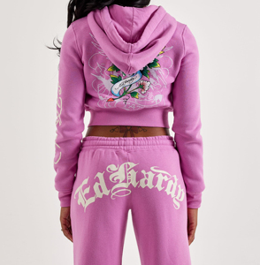 Trending Women Crop Hoodie Set Custom Printed Quarter <b>Zip</b> Pullover Hoodie Custom Acid Washed Oversized Unisex Printed Tracksuit - Product Image 4