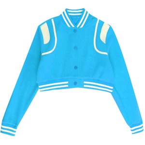 <b>Women's</b> Beige <b>White</b> Varsity <b>Jacket</b> Full Sleeve Letter B Logo Embroidered Front Button Up Collar Autumn Outerwear - Product Image 2