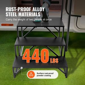 Scala a 3 Gradini per Camper con Capacità di Carico di 200 kg, Corrimano in Acciaio al Carbonio Rinforzato, Ingresso/Uscita Sicura Antiscivolo - Product Image 3