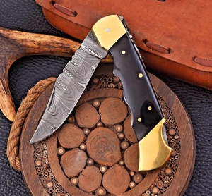 Couteau pliant à lame fixe en acier Damas fait main avec manche en Micarta et étui en cuir – Couteaux Viking utilitaires haut de gamme - Product Image 2