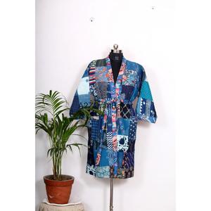 Robe de nuit kimono vintage en coton pur à 100 %, broderie indienne Kantha faite à la main, douce et luxueuse, best-seller pour femmes - Product Image 3