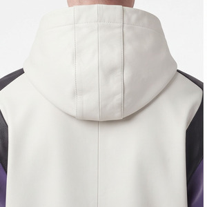 Sudadera con capucha de cuero genuino para hombre, holgada, con bolsillo frontal, de manga larga - Product Image 5