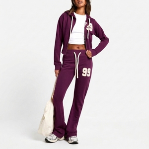 Conjunto Deportivo de Dos Piezas para Mujer de Alta Calidad, Sudadera con Cremallera, Forro Polar Ligero de Algodón, Ropa Urbana de 280g, Casual, Resistente al Viento, con Bolsillos Laterales - Product Image 1