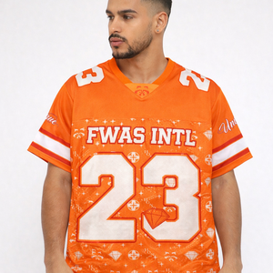 Maillot de football américain ODM Streetwear rétro en polyester, design orange scintillant personnalisé, maillot en mesh, vêtements de sport - Product Image 6
