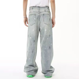 Jeans en denim vintage unisexe pour homme, coupe droite, délavé, imprimé, style streetwear et hip-hop, hiver, personnalisable - Product Image 2